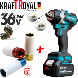 Акумулаторен гайковерт ударен Kraft 36V 10Ah 850 N/m + ударни вложки 3бр.