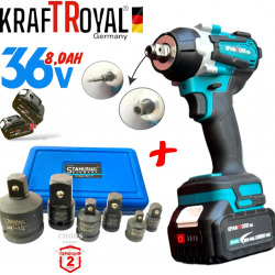Акумулаторен гайковерт ударен Kraft 36V 10Ah 850 N/m + 8 броя преходници