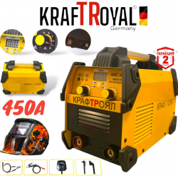 Заваръчна Машина Електрожен Инверторен 450А KRAFTROYAL с Дисплей + Подарък Соларен Шлем Маска