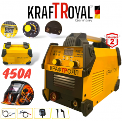 Заваръчна Машина Електрожен Инверторен 450А KRAFTROYAL с Дисплей + Подарък Соларен Шлем Маска