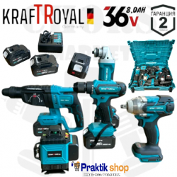 Акумулаторен Лазерен Нивелир Перфоратор Винтоверт Гайковерт-Импакт и Ъглошлайф 36V 8,0AH KRAFTROYAL Комплект 5в1 с 3 Батерии Акумулаторен Лазерен Нивелир Перфоратор Винтоверт Гайковерт-Импакт и Ъглошлайф 36V 8,0AH KRAFTROYAL Комплект 5в1 с 3 Батерии