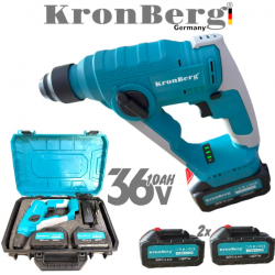 Акумулаторен Професионален Ударен Перфоратор / Бормашина Мини 36V 10AH KRONBERG Мощен и Безчетков с 2 Батерии Зарядно Устройство и Куфар