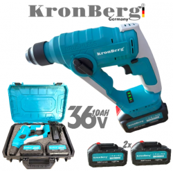Акумулаторен Професионален Ударен Перфоратор / Бормашина Мини 36V 10AH KRONBERG Мощен и Безчетков с 2 Батерии Зарядно Устройство и Куфар