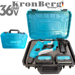 Акумулаторен Професионален Ударен Перфоратор / Бормашина Мини 36V 10AH KRONBERG Мощен и Безчетков с 2 Батерии Зарядно Устройство и Куфар