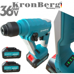 Акумулаторен Професионален Ударен Перфоратор / Бормашина Мини 36V 10AH KRONBERG Мощен и Безчетков с 2 Батерии Зарядно Устройство и Куфар