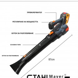 АКУМУЛАТОРНА ДУХАЛКА ЗА ЛИСТА С ДВЕ БАТЕРИИ - ВЪЗДУХОДУВКА 36V 8AH StahlMayer АКУМУЛАТОРНА ДУХАЛКА ЗА ЛИСТА С ДВЕ БАТЕРИИ - ВЪЗДУХОДУВКА 36V 8AH StahlMayer