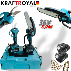 2в1 Акумулаторна Резачка с Автоматично Смазване на Веригата и Лозарска Ножица за Клони 36V 8,0AH KRAFTROYAL 2 батерии в куфар 2в1 Акумулаторна Резачка с Автоматично Смазване на Веригата и Лозарска Ножица за Клони 36V 8,0AH KRAFTROYAL 2 батерии в куфар