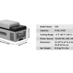 Портативен компресорен хладилник HAWEK 20L – 12V / 24V / 220V | Охлаждане и замразяване навсякъде , модел: С20