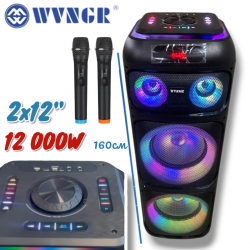 Професионална Тонколона BLUETOOTH 12000W WGT-1222 ( 2×12″ инча Караоке Светеща Колона