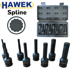 УДАРНИ БИТОВЕ КОМПЛЕКТ ВЛОЖКИ 1/2 – SPLINE 8 ЧАСТИ HAWEK HW-2052