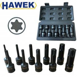 УДАРНИ БИТОВЕ КОМПЛЕКТ ВЛОЖКИ 1/2 – ТОРКС 10 ЧАСТИ HAWEK HW-2051