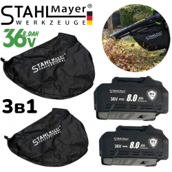 Акумулаторен Листосъбирач и Духалка Раздробяване 3в1 STAHLMAYER 36V + 36V 8.0 Ah с 2 торби 40 литра с Колела 2 Батерии