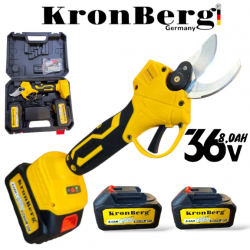 Професионална Акумулаторна Лозарска Ножица 36V 8,0AH KRONBERG 2 Батерии и Куфар