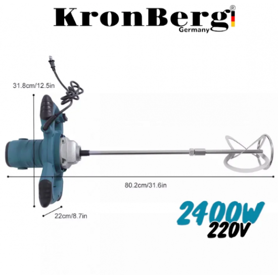 Строителен Миксер за Бетон Бъркалка за Цимент Лепило Боя и др. KRONBERG 2400W 220V