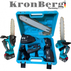 Акумулаторен Безчетков Верижен Трион за Дърва и Клони KRONBERG с Автоматично Смазване на Веригата Резачка 36V 10AH KRONBERG 2 Батерии