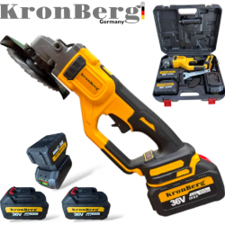 Професионален Акумулаторен Безчетков Ъглошлайф KRONBERG 125мм 36V 10Ah 2 Батерии и Зарядно Устройство в Куфар 