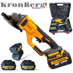 Професионален Акумулаторен Безчетков Ъглошлайф KRONBERG 125мм 36V 10Ah 2 Батерии и Зарядно Устройство в Куфар 
