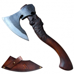 Дървена Ръчно Изработена Брадва „Мечка“ Дърво с Калъф от Естествена Кожа