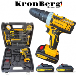 Акумулаторен Безчетков Ударен Винтоверт (Бормашина) KRONBERG 36V 8AH 2 Батерии и Зарядно в Куфар