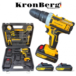 Акумулаторен Безчетков Ударен Винтоверт (Бормашина) KRONBERG 36V 8AH 2 Батерии и Зарядно в Куфар