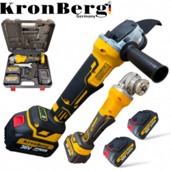 Безчетков Акумулаторен Ъглошлайф Безжичен KRONBERG 125мм 36V 10Ah 2 Батерии и Зарядно Устройство в Куфар 
