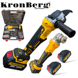 Безчетков Акумулаторен Ъглошлайф Безжичен KRONBERG 125мм 36V 10Ah 2 Батерии и Зарядно Устройство в Куфар 