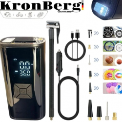 Акумулаторен Компресор за Гуми с Дисплей Безжичен с Фенер KRONBERG 150 PSI 3в1 Зарядно Power Bank