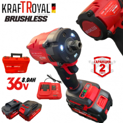 2в1 Акумулаторен Ъглошлайф и Гайковерт / Импакт KRAFTROYAL 36V 8,0AH 2 батерии Шлайф Червен Комплект