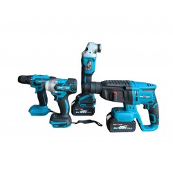 Акумулаторен перфоратор, ъглошлайф 125ММ, гайковерт и винтоверт 36V с 3 бр. батерии 8AH в куфар и зарядно Акумулаторен перфоратор, ъглошлайф 125ММ, гайковерт и винтоверт 36V с 3 бр. батерии 8AH в куфар и зарядно