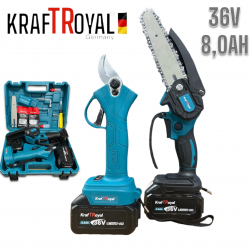 Акумулаторна Лозарска Ножица и Трион за Клони Безчеткова Резачка 4 Вериги 20см 2 Шини 36V 8AH KRAFT ROYAL 2в1 Акумулаторна Лозарска Ножица и Трион за Клони Безчеткова Резачка 4 Вериги 20см 2 Шини 36V 8AH KRAFT ROYAL 2в1