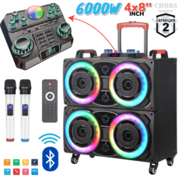 Караоке Тонколона Професионална BLUETOOTH 4х8″ инча Светеща Колона Портативна WVNGR с два микрофона