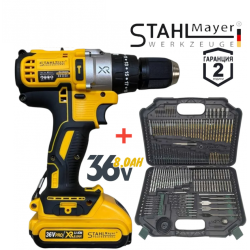 Винтоверт Акумулаторен Безчетков 36V 8,0AH STAHLMAYER + Битове Свредла Накрайници Комплект 246 части ПРОМО