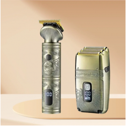 2в1 Професионален Комплект VGR V-649 Тример Машинка и Самобръсначка Шейвър Златен 4 Приставки Метален Корпус за Коса и Брада Бръснене