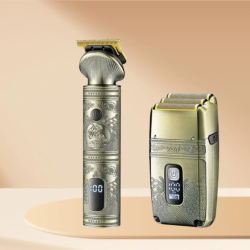 2в1 Професионален Комплект VGR V-649 Тример Машинка и Самобръсначка Шейвър Златен 4 Приставки Метален Корпус за Коса и Брада Бръснене