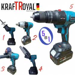 Мултифункционален Инструмент 5 Сменяеми Глави Винтоверт Гайковерт Саблен Трион Резачка за Клони и Ъглошлайф KRAFTROYAL 36V 8,0AH 5в1 Мултифункционален Инструмент 5 Сменяеми Глави Винтоверт Гайковерт Саблен Трион Резачка за Клони и Ъглошлайф KRAFTROYAL 36V 8,0AH 5в1