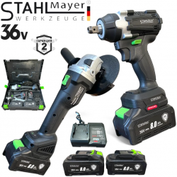Комплект акумулаторен ъглошлайф и гайковерт 36V 8Ah StahlMayer BLACK PRO