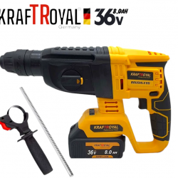 Акумулаторен перфоратор, ъглошлайф 125ММ, гайковерт и винтоверт KraftRoyal 36V с 3 бр. батерии 8AH в куфар и зарядно Акумулаторен перфоратор, ъглошлайф 125ММ, гайковерт и винтоверт KraftRoyal 36V с 3 бр. батерии 8AH в куфар и зарядно