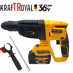 Акумулаторен перфоратор, ъглошлайф 125ММ, гайковерт и винтоверт KraftRoyal 36V с 3 бр. батерии 8AH в куфар и зарядно Акумулаторен перфоратор, ъглошлайф 125ММ, гайковерт и винтоверт KraftRoyal 36V с 3 бр. батерии 8AH в куфар и зарядно