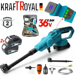 Водоструйка Безчеткова Акумулаторна 6в1 36V 8,0AH KRAFTROYAL 200bar 3500W с Дисплей Пръскачка с 6 накрайника 2 Батерии