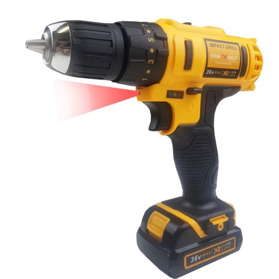 Акумулаторен Винтоверт KRAFTWORLD 36V + 111 части + USB Фенер / Бормашина в комплект с инструменти Акумулаторен Винтоверт KRAFTWORLD 36V + 111 части + USB Фенер / Бормашина в комплект с инструменти