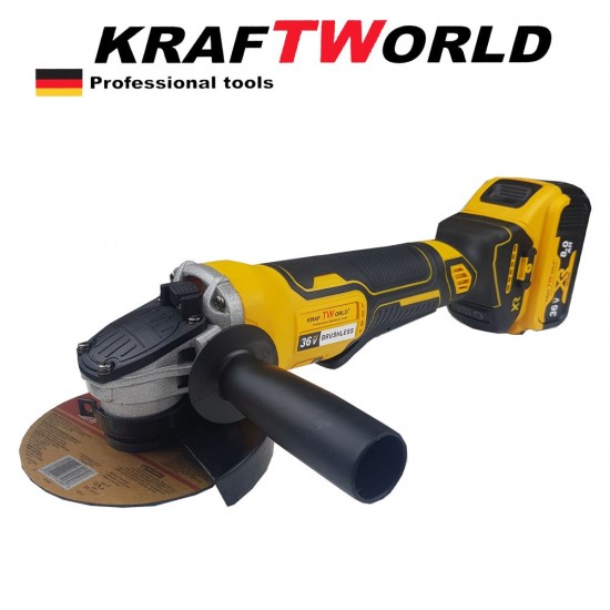 Акумулаторен ъглошлайф KraftWorld 36V 8,0 Ah + 2 батерии зарядно и куфар Акумулаторен ъглошлайф KraftWorld 36V 8,0 Ah + 2 батерии зарядно и куфар