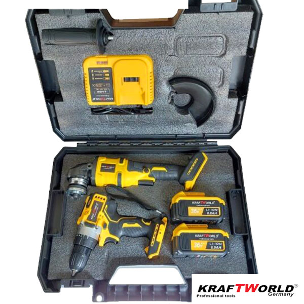 Ударен Винтоверт и Безчетков Ъглошлайф KRAFT WORLD 36V 8Ah Немски Акумулаторни Ударен Винтоверт и Безчетков Ъглошлайф KRAFT WORLD 36V 8Ah
